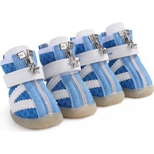 Breathable Small Dog Outdoor Non-slip Pet Shoes Mesh Dog Paw Protective Cover 4PCS/SET Blue XXL