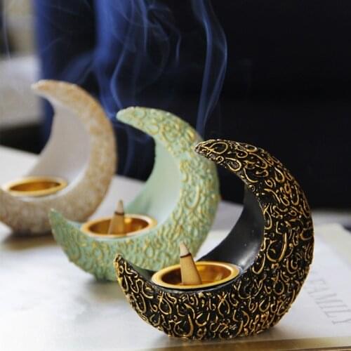 Eid Mubarak Arabic Eid Al Fitr Ramadan Resin Moon Incense Holder Aroma Burner Candlestick Ornaments