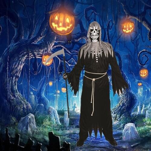 Halloween MenS Skeleton Ghost Costume Cosplay Scary Skull Robe Death Costume For Men