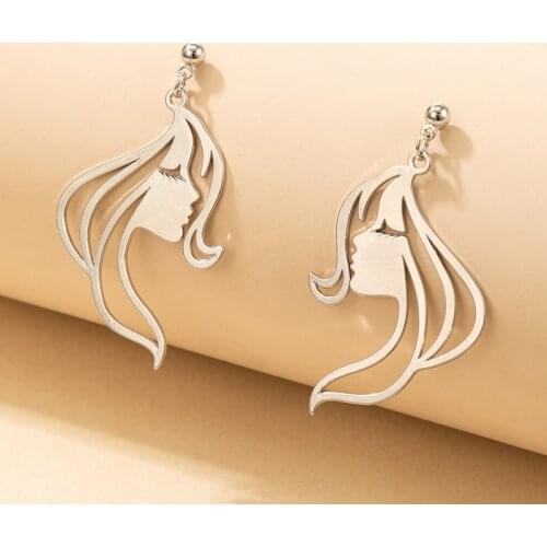HuangTang Punk Human Face Drop Earrings for Women Retro Silver Color Hollow Metal Dangle Earrings Female Ear Jewelry Gifts 18256