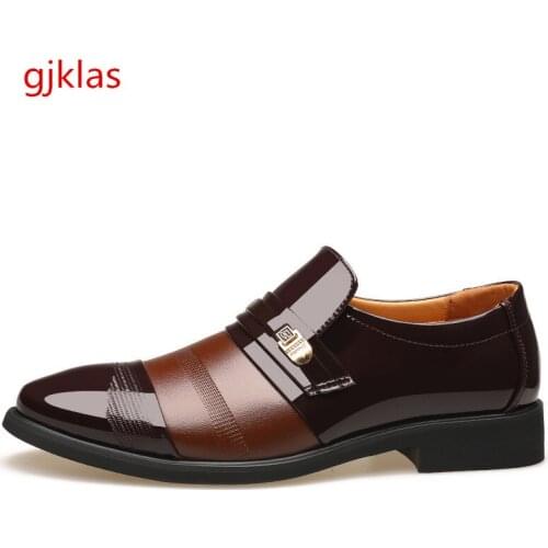 Italian Men Dress Shoes Hidden Heel Leather Patent Leather Shoes Men Loafers Black Brown Party Shoes for Men Wedding Formal Shoe