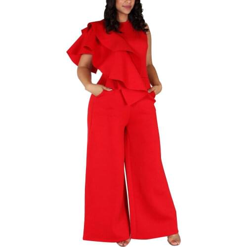 Jumpsuits For Women 2021 New Loose Large Size Solid Color Ruffle Sexy And Comfortable Sleeveless Bodysuit Straight Leg Pants