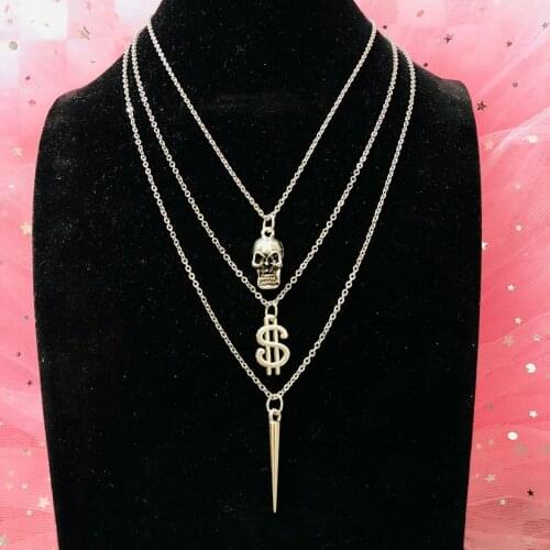 Dark Girl Chain Wind Skull Cross Riveting Nail Pistol Dollar Cool Necklace