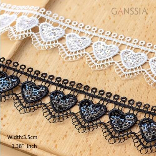 1YARD Width:3.5cm Sweet Heart Embroidered Lace Trim Ivory White&Black for Ribbon/Skirt Intimate Accessories Decoration(SS-2359)