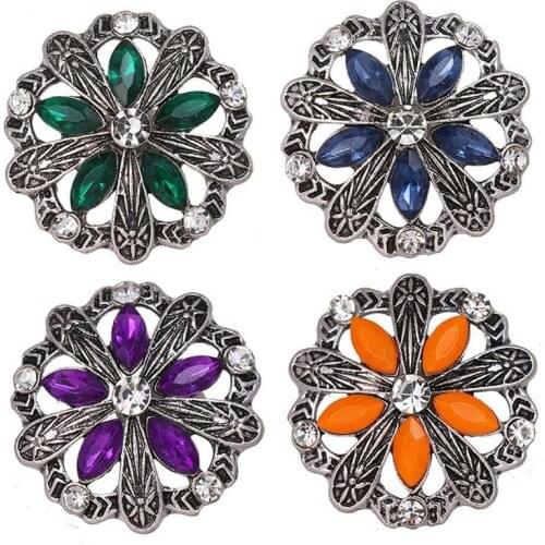 KZ1669 New Beauty Rhinestone Colorful Hollow flowers metal 18mm snap buttons 6 colors fit 18mm snap jewelry wholesale