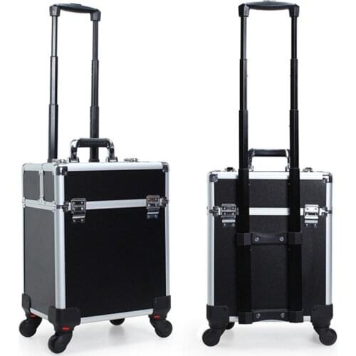 Multi layer trolley cosmetic case universal wheel aluminum frame toolbox make up travel storage box makeup artist suitcase bag