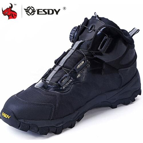 ESDY Motorcycle Boots Men Outdoor Sports Quick Reaction Sneaker Climbing Wearproof Breathable Tactical Desert Boots Shoes Black