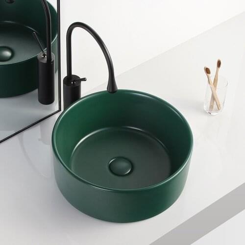 Table basin Nordic creative matte ink green hotel ceramic washbasin round home bathroom light luxury table basin
