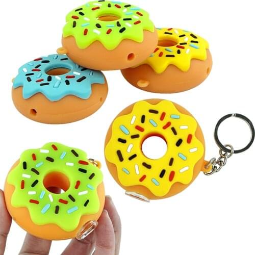 Novel Dry Herb Silicone Wax Pipe with Glass Bowl Keychain Donuts Unbreakable Cigarette Accessories Cute Gift Girls