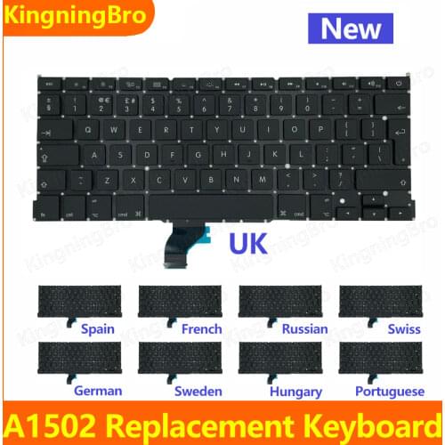 New UK US German French Spain Russian Swiss Hungary Keyboard For Macbook Pro Retina 13" A1502 Keyboard 2013 2014 2015 years