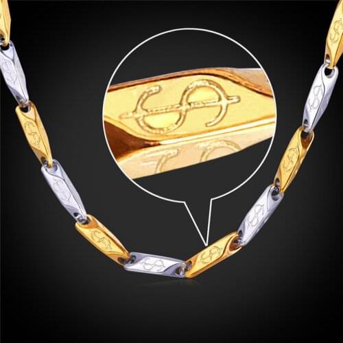 Dollar Statement Necklace Men Chain Jewellery Gold Color Stainless Steel 2-Tone Necklace fashion Jewelry GN1147