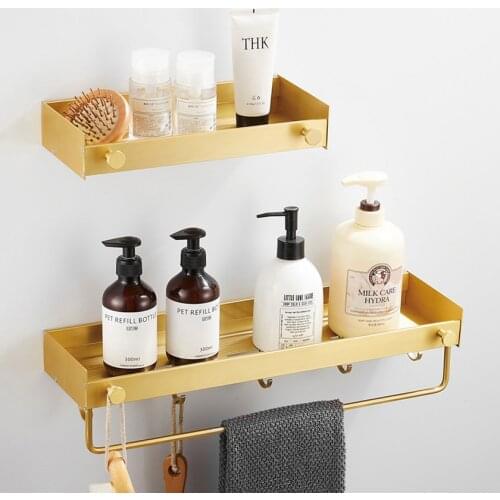 Bathroom Shelves Brushed Gold Bathroom Corner Shelf Wall Mounted Shampoo Rack Shelf Space Aluminum Bathroom Accessories