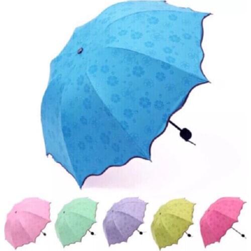 Portable Mini Water Encounter Flowering Sunny Umbrella Lady UV Protection Solid Color Sun Umbrella Windproof Travel Umbrella