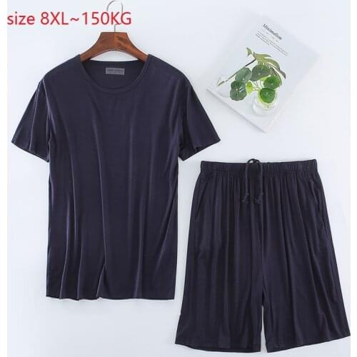Size 8XL 150KG Summer Modal Home Wear Set Short Sleeve O Neck Men Pajamas Sets Soft Casual Sleep Wear Comfortable Workout Shorts