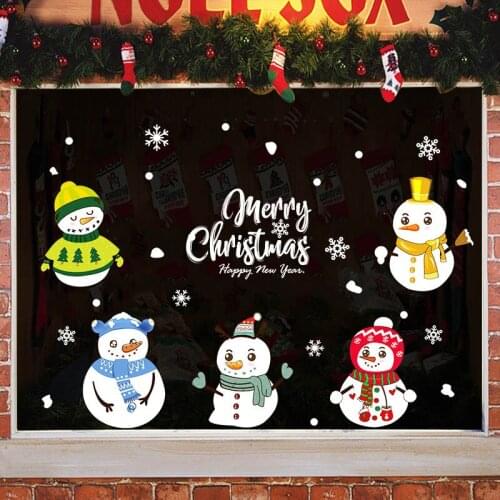 DIY Cartoon snowman Stickers Shop Window Glass Decor Merry Christmas Decorations For Home Festival Decals