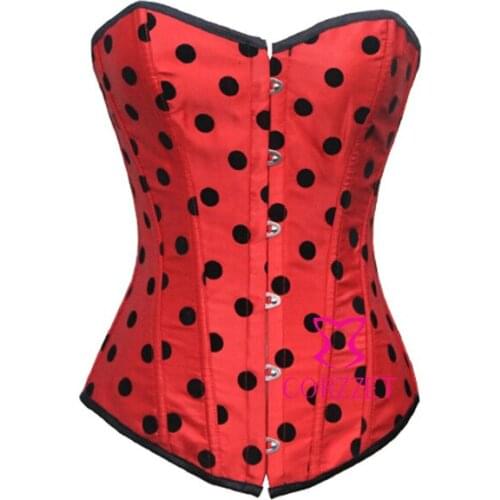 Sexy Fashion Women Waist Trainer Cincher Body Shapewear Corselet Red Satin Black Polka Dot Corset Bustier Shaper Lingerie S-2XL
