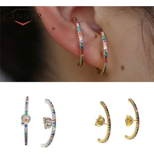 925 Sterling Silver Stud Earrings Long Geometric bar Earrings for Women Single row rainbow CZ Earring Party Jewelry Gift Classic