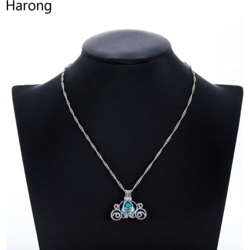 Fairy Cinderella Pearl Cage Necklace Pumpkin Carriage Pendant Feminine Charm Necklaces Quality Jewelry For Party Birthday Gift