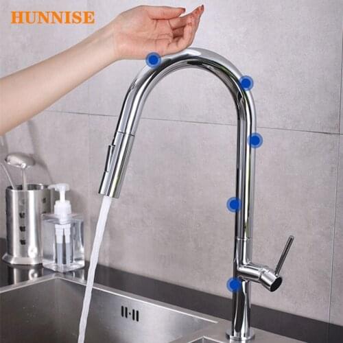 Kitchen Faucet Smart Touch Kitchen Sink Faucets Polished Chrome Pull Out Kitchen Mixer Tap Sensitive Sensor Kitchen Mixer Faucet