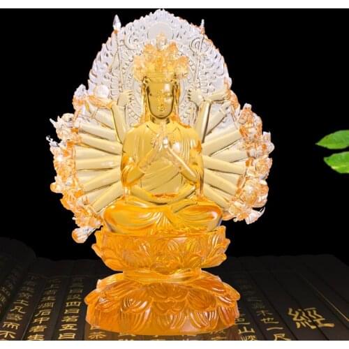 Glass Buddha Statue Thousand Hands Guanyin Religious Home Decoration Ornaments Character Crafts Garden Decoration