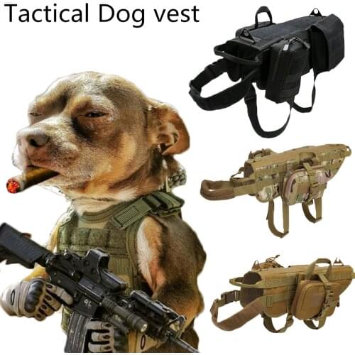 Tactical Patrol Dog Vest Harness Enforcement Multifunction Vest with 3 Pouches Hunting Airsoft Dog Clothes