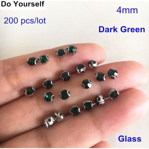 200pcs 4mm Dark Green Glass Sewing On Beads For Garments Decoration,Crystal Glass Sewing Beads For Wedding Dress,Shoes Deco