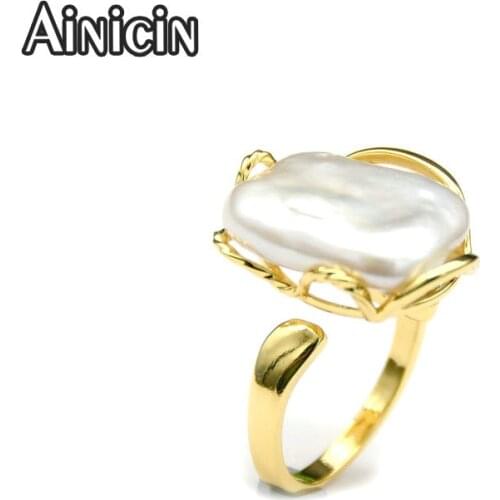 High Quality Luxury Jewelry Open Rings Natural Freshwater Pearl Gold Silver Plating Flower Shape Ring For Women 5pcs/lot