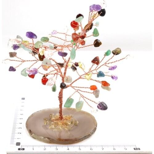 YJXP Personalized Natural Agates Mixed Crushed Stone Crystal Handmade Feng Shui Lucky Money Tree Home Decor