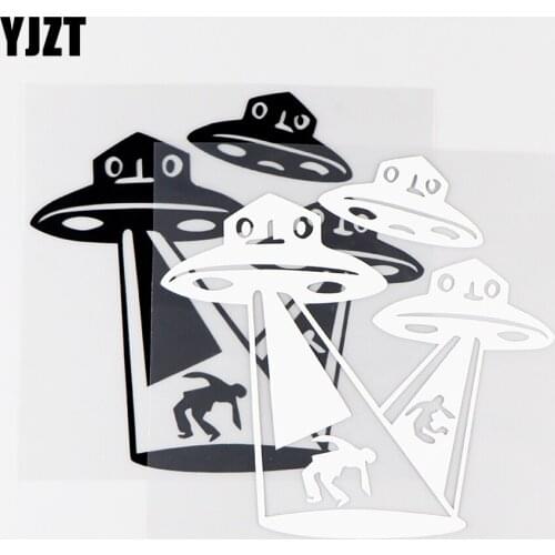 YJZT 15.3X14.8CM Alien Ufo Airship Car Sticker Skate Vinyl Decal Funny Decoration Black / Silver 10A-0078