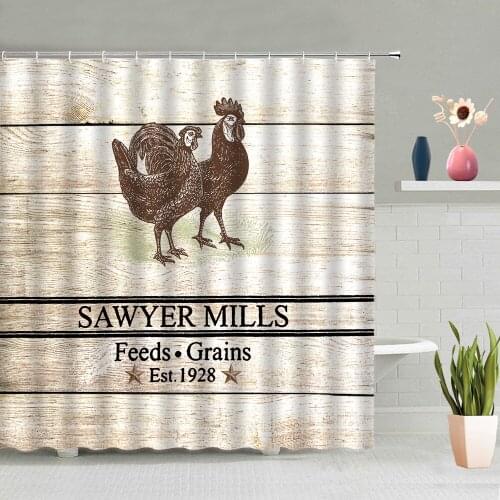 Animals Chicken Shower Curtain Retro Wooden Plank Farm Bathroom Bathing Curtains Polyester Washable With Hooks Home Decor Screen