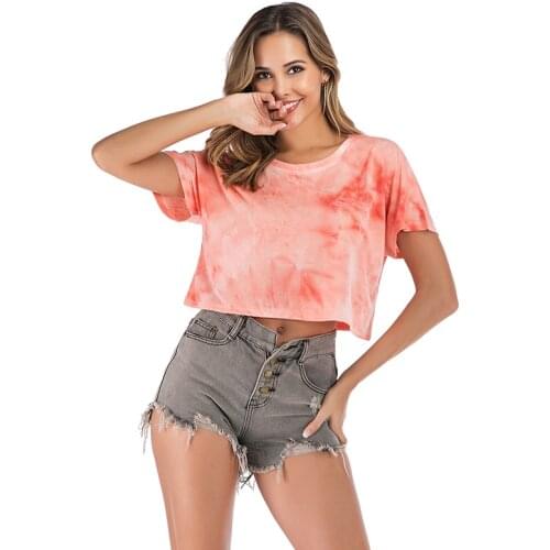 Ladies T Shirt Korean Harajuku Women Tees T-shirt Tops Short Sleeve Tie Dye Crop Top Vintage Tee Shirt Feminina Summer Tshirts