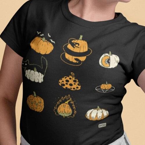 9 Pumpkins Halloween Spooky Fall Vintage T-Shirt Plus Size O Neck Graphic shirt Short Sleeve Casual Top Tees Streetwear y2k goth
