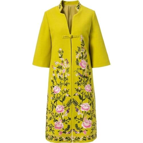 Autumn winter trench coats for women underwear Elegant wool embroidery Windbreaker loose lady Christmas overcoat female S-XXL