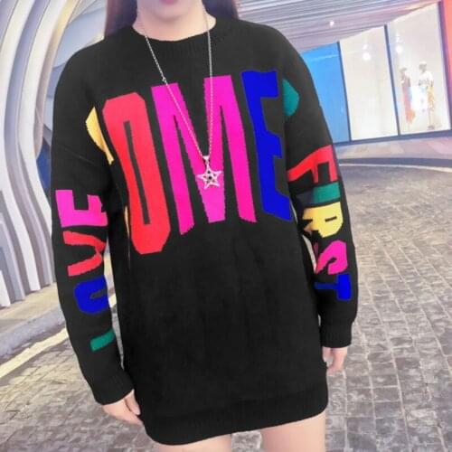 2019 Women Sweater Letters Pattern Jacquard Sweater Women Knitted Pullovers Long Sleeve Winter keep warm Runway Sweaters Tops