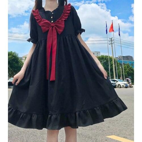 2021 Japanese Lolita Gothic Dress Dark Sweet Bow-knot Vintage Designer Kawaii Clothes Summer Dresses for Women
