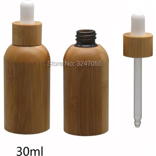 1.01oz/30ml Empty Professional Bamboo Cosmetic Dropper Bottle, Essential Oil Container, Makeup Portable Toner Bottle n Screw Cap
