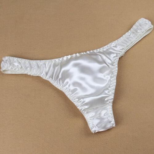 100% Mulberry Silk Men White G Strings Sexy Pure Silk Plus Size T Thongs L/XL/XXL