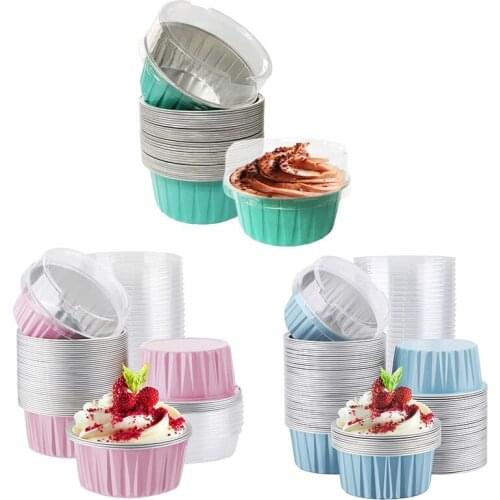 100Pcs 5Oz 125Ml Disposable Cake Baking Cups Muffin Liners Cups with Lids Aluminum Foil Cupcake Baking Cups