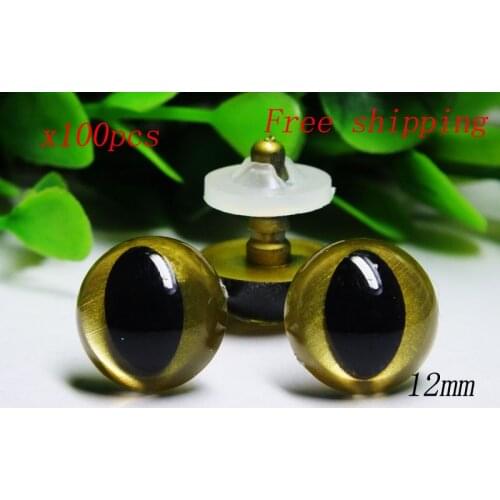 100pcs/lot 12mm gold color plastic toy safety cat eyes with washers