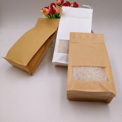 12x22x6cm 50pcs White/Brown Kraft Paper Bag For Gifts Christmas Food Tea Candy Zip Lock Kraft Paper Bag With Window Stand Pouch