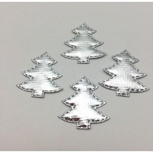 300pcs 35x30mm Shiny Silver Scrapbook Fabric Christmas Tree Applique Embellishments DIY Crafts Xmas Tree Patch For Cardmaking