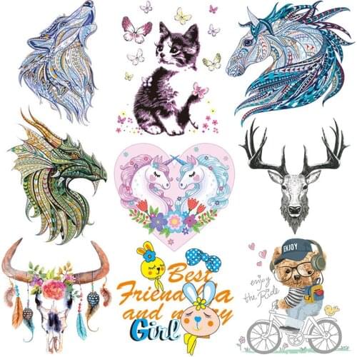 3D Unicorn cat Patch Animal Clothes Thermal Transfer Stickers Craft Accessory Iron On Patches For Jackets