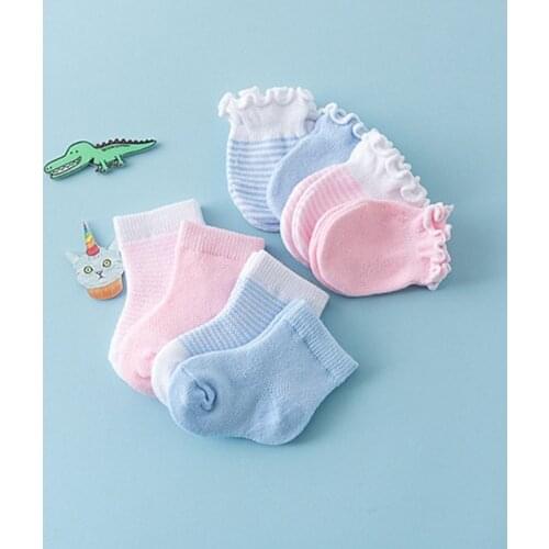 4 pairs of newborn anti-scratch baby socks baby glove set childrens baby anti-scratch breathable elastic gloves