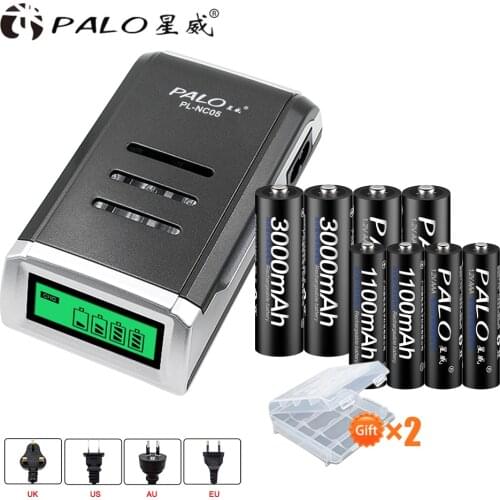 PALO 4PCS 1.2V NI-MH AA rechargeable batteries + 4PCS 1.2 V AAA rechargeable Batteries+a smart intelligent Battery Charger