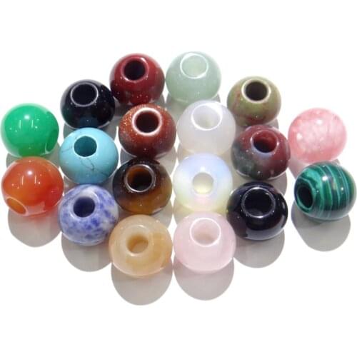 6Pc Natural Stone Quartz Crystal Round Shape Large Hole Beads Pendant 12/14/16mm Diy Jewelry Making Necklace Earrings Bracelets