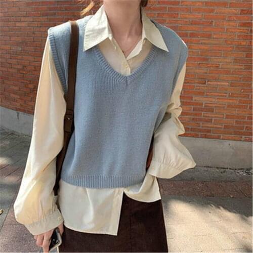 8 colors 2021 autumn and winter korean style v neck knitted solid color sleeveless vest sweaters womens pullovers womens ZY5790