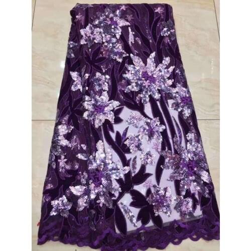 African Velvet Lace Fabric Sequins Nigerian French Velvet Lace Fabric High Quality Sequined Velvet Wedding Dress FJ3603