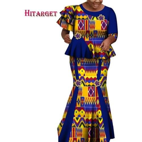 African Fashion Print Patchwork Top and Skirt Sets for Women Vestidos Long Skirt Bazin Riche Traditional African Clothing WY6678