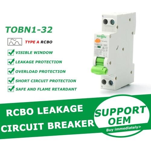 Type A Curve B RCBO 6KA 18mm 16A 10mA 30mA 300mA 1P+N Residual Current Circuit Breaker with Over Current and Leakage Protection