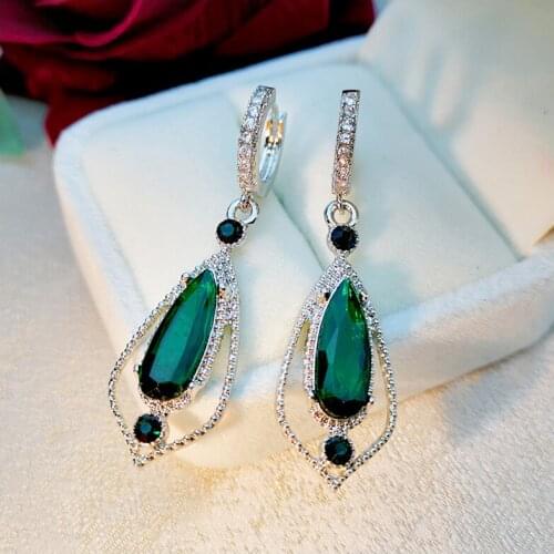 Bohemia Vintage Palace green Crystal Dangle Earring Luxury Water Drop Rhinestones Female Earrings for Women Boho Jewelry 2021